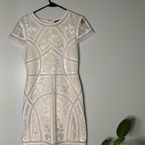 Lulu's White Cream Beaded Sequined Mini Dress